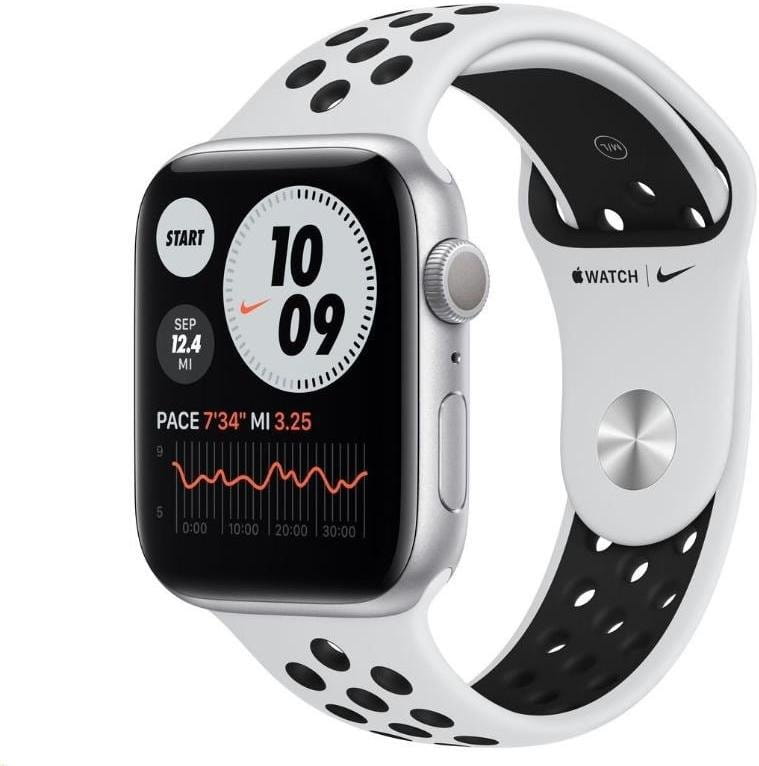 Hodinky Apple Watch S6 GPS, 44mm Silver Aluminium Case with Pure Platinum/Black Sport Band